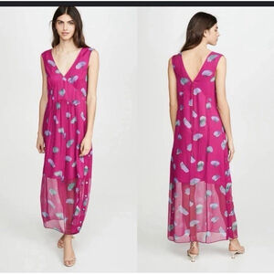 Coach Sleeveless Midi Length Dress Pink V Neck 100% Silk Chiffon Sheer Size 4